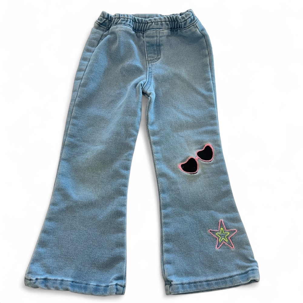 Flared Kids Toddler Jeans‎ with Star & Sunglasses Patches 3T
